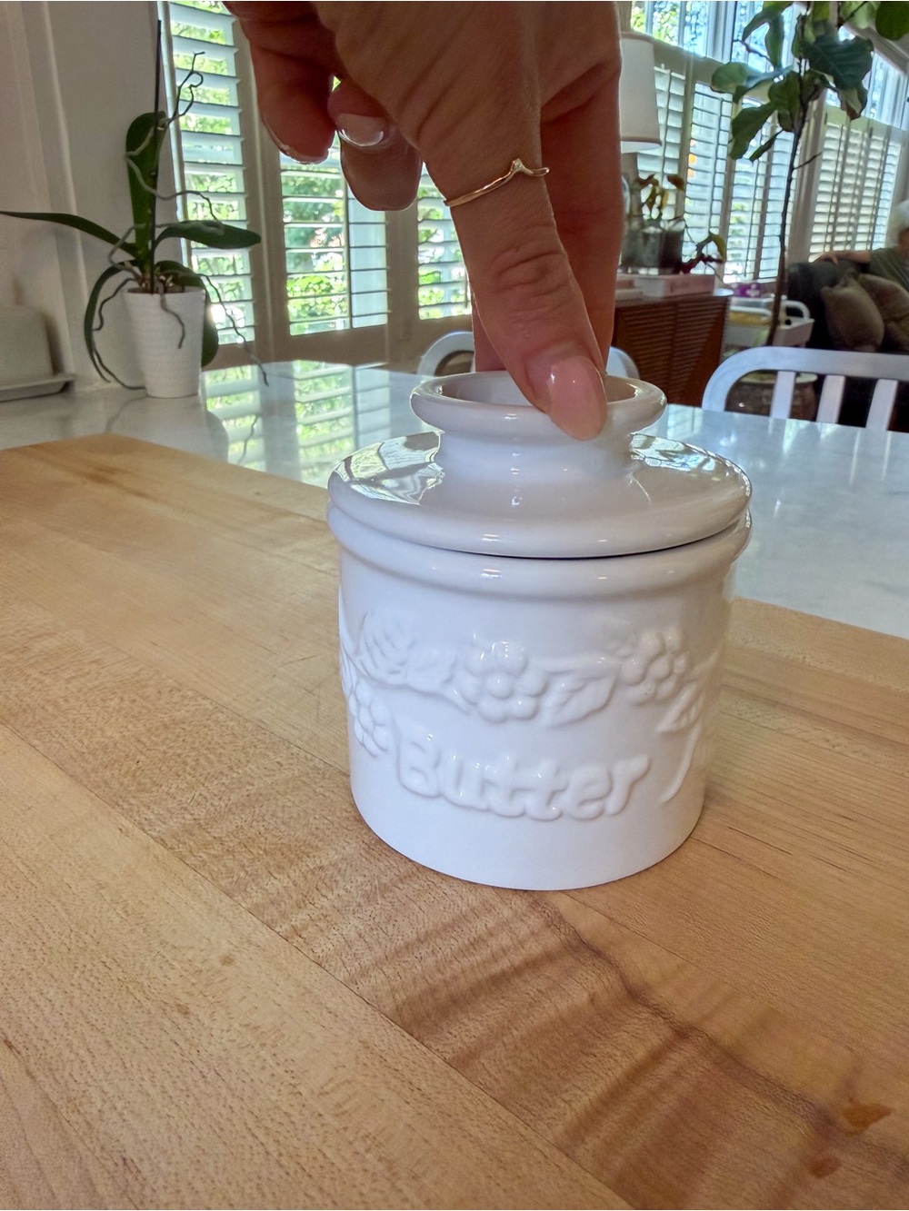 White Ceramic Butter Crock with Lid - Picture 5 of 7